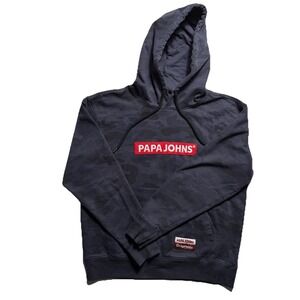 Y2K Papa Johns Logo Hoodie Black Camo Pullover Workwear Streetwear Men M Adult